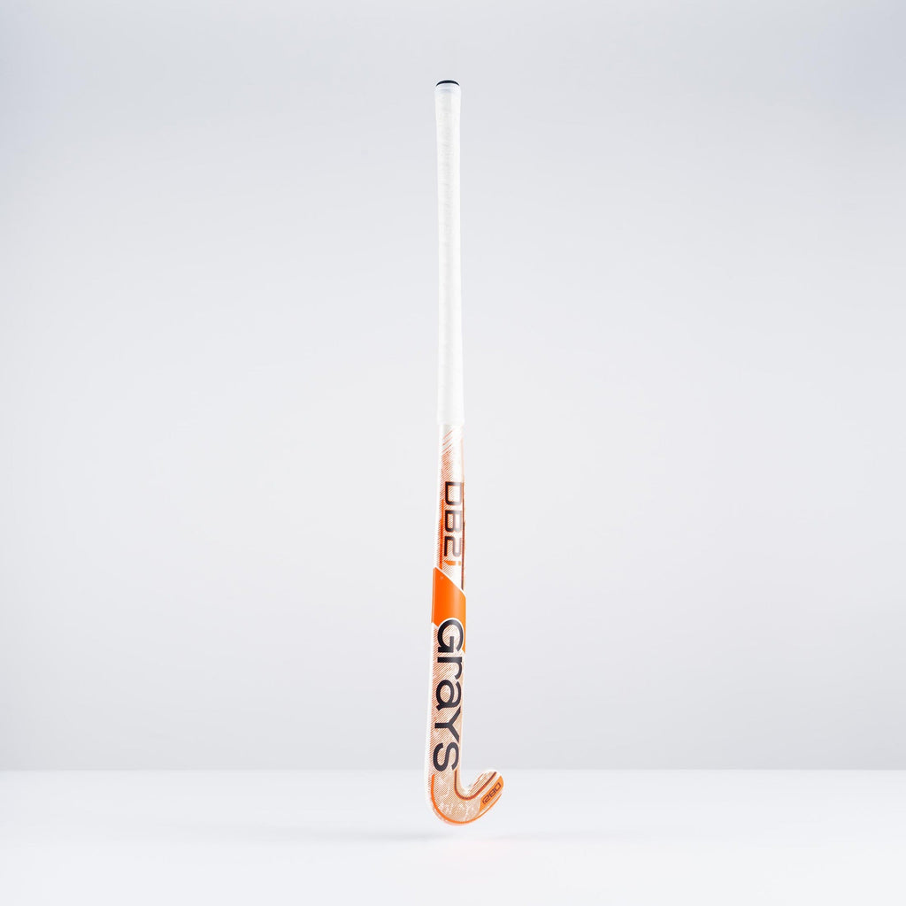 HBAS25Wooden Sticks DB2i Dynabow Wood Hybrid Indoor Hockey Stick White & Orange Back Angle