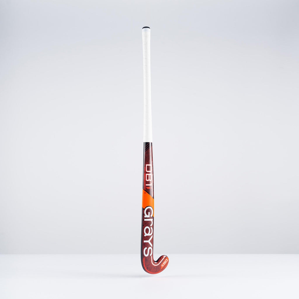 HBAU25Wooden Sticks  DB1i Dynabow Wood Hybrid Indoor Hockey Stick Black & Hot Red Back Angle